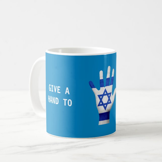 Give a Hand to Israel Patriotic Coffee Mug (Front Left)