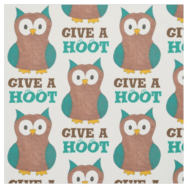 Give a HOOT Cute Cartoon Brown Owl Pattern Bird Fabric (Swatch)