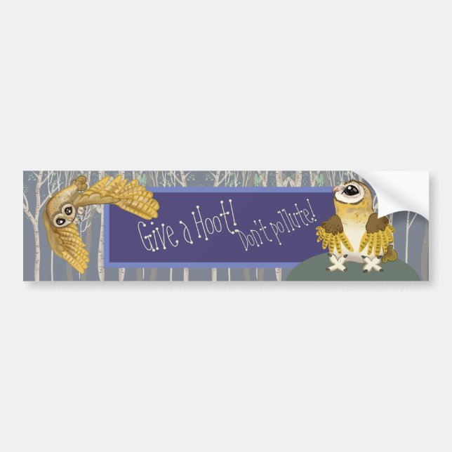 Give a Hoot~Don't Pollute, Barn Owl Bumper Sticker (Front)