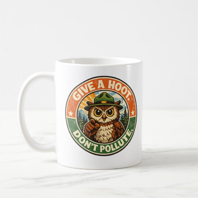 Give A Hoot Dont Pollute Owl Coffee Mug (Left)