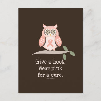 Give A Hoot Pink Ribbon Owl Postcard