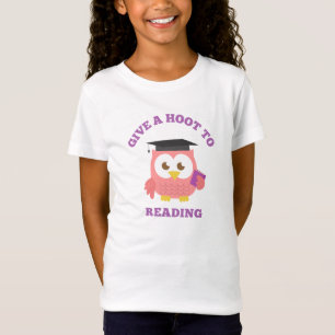 Give a Hoot to reading with pink owl T-Shirt