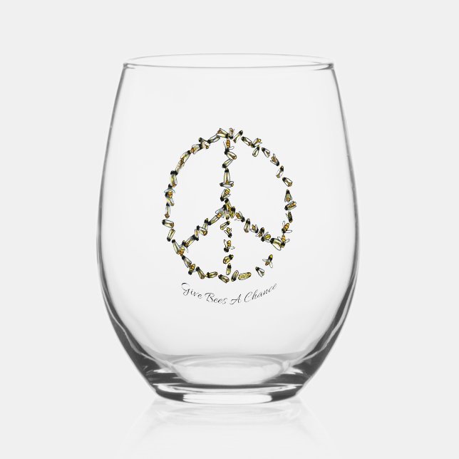 Give Bees A Chance Stemless Wine Glass (Front)