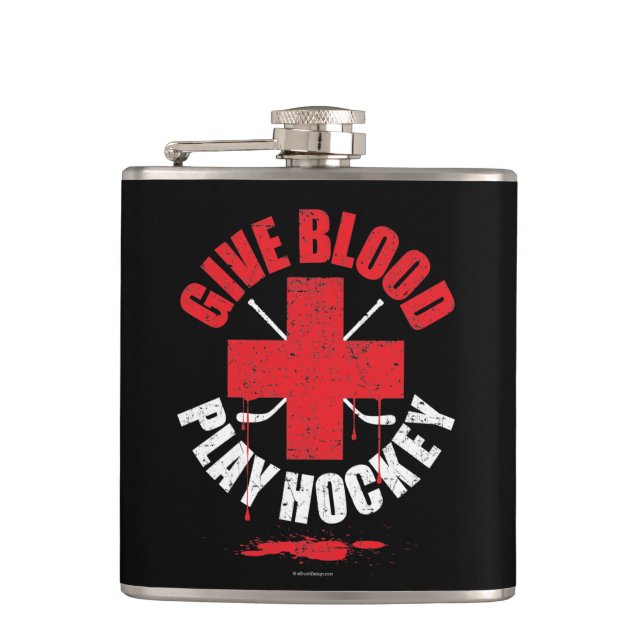 Give Blood Play Hockey Hip Flask (Front)