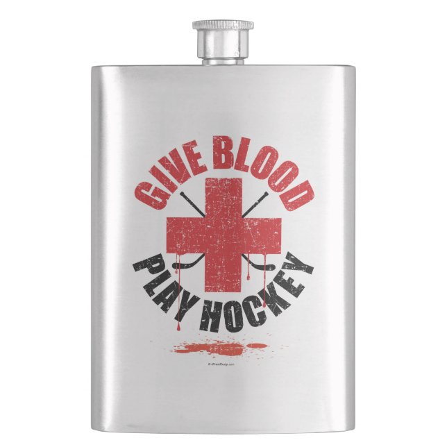 Give Blood Play Hockey Hip Flask (Front)