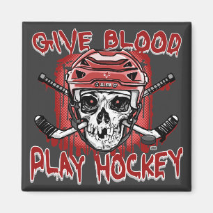 Give Blood Play Hockey Red Magnet
