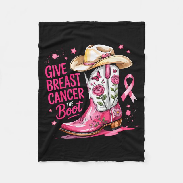 Give Breast Cancer The Boot Breast Cancer Nk Ribbo Fleece Blanket (Front)