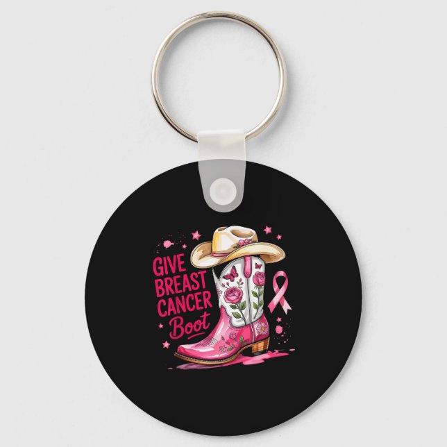 Give Breast Cancer The Boot Breast Cancer Nk Ribbo Key Ring (Front)