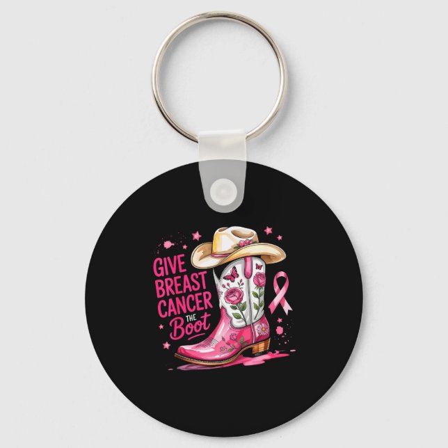 Give Breast Cancer The Boot Breast Cancer Nk Ribbo Key Ring (Front)