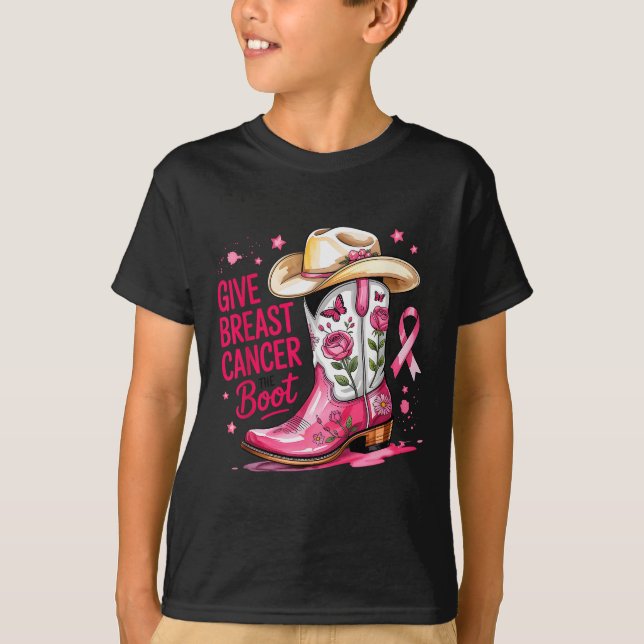 Give Breast Cancer The Boot Breast Cancer Nk Ribbo T-Shirt (Front)