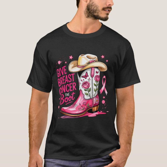 Give Breast Cancer The Boot Breast Cancer Nk Ribbo T-Shirt (Front)