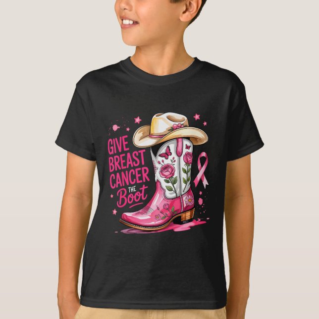 Give Breast Cancer The Boot Breast Cancer Nk Ribbo T-Shirt (Front)