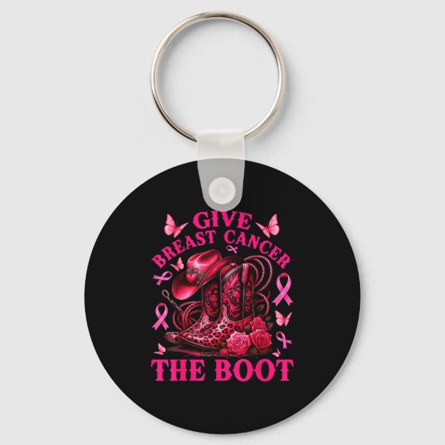 Give Breast Cancer The Boot Cowgirl Cancer Awarene Key Ring (Front)