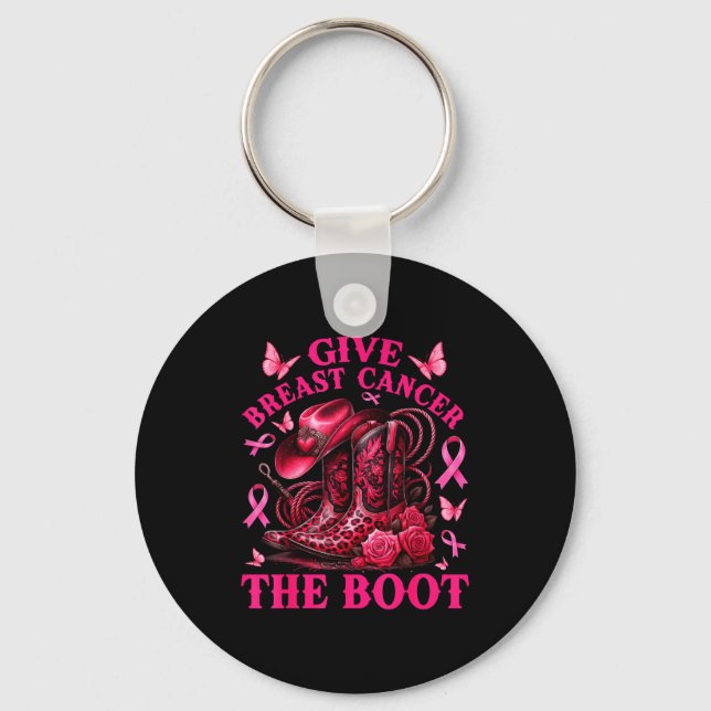 Give Breast Cancer The Boot Cowgirl Cancer Awarene Key Ring (Front)