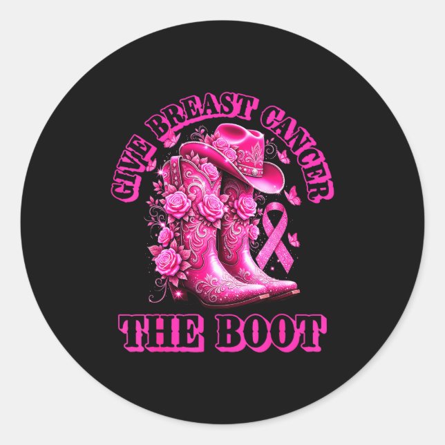 Give Breast Cancer The Boot Cowgirl Nk Ribbon West Classic Round Sticker (Front)
