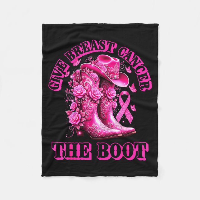 Give Breast Cancer The Boot Cowgirl Nk Ribbon West Fleece Blanket (Front)
