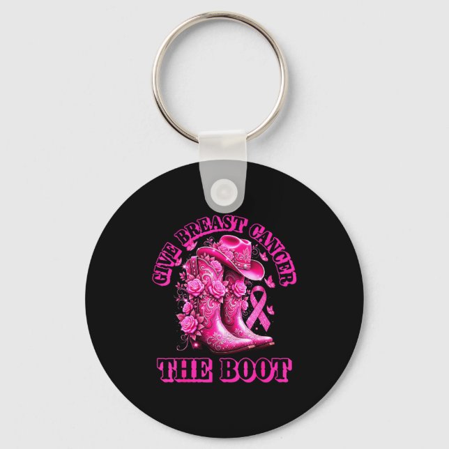 Give Breast Cancer The Boot Cowgirl Nk Ribbon West Key Ring (Front)