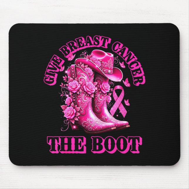 Give Breast Cancer The Boot Cowgirl Nk Ribbon West Mouse Mat (Front)
