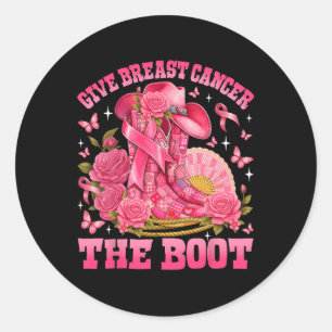 Give Breast Cancer The Boot Cowgirl Patchwork Pink Classic Round Sticker