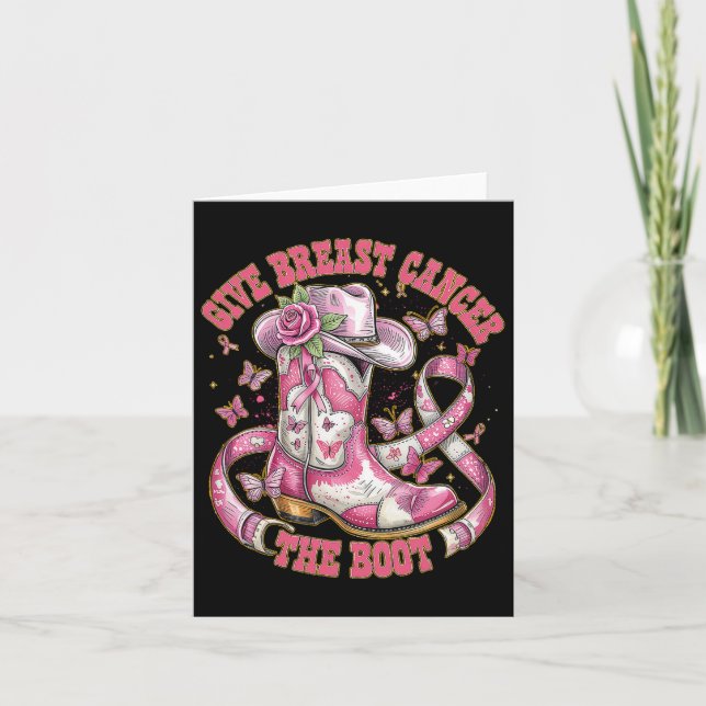 Give Breast Cancer The Boot Floral Pink Ribbon Cow Card (Front)