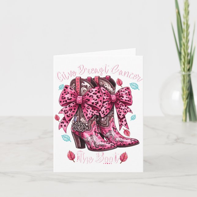 Give Breast Cancer The Boot Nk Cowgirl Western Tee Card (Front)
