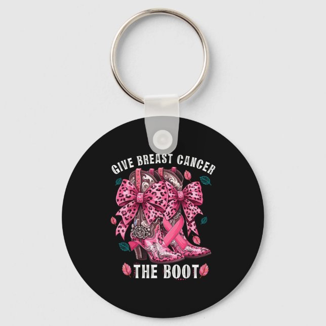 Give Breast Cancer The Boot Nk Cowgirl Western Tee Key Ring (Front)
