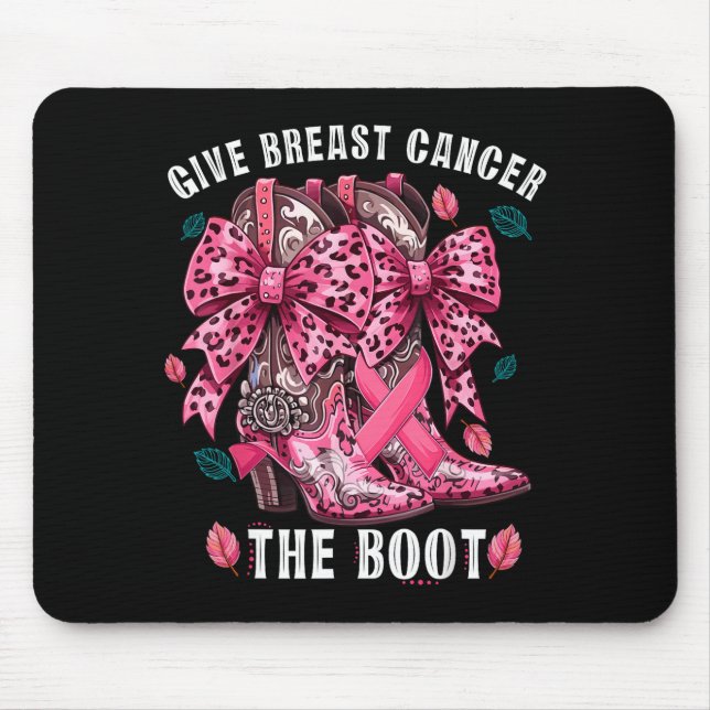 Give Breast Cancer The Boot Nk Cowgirl Western Tee Mouse Mat (Front)