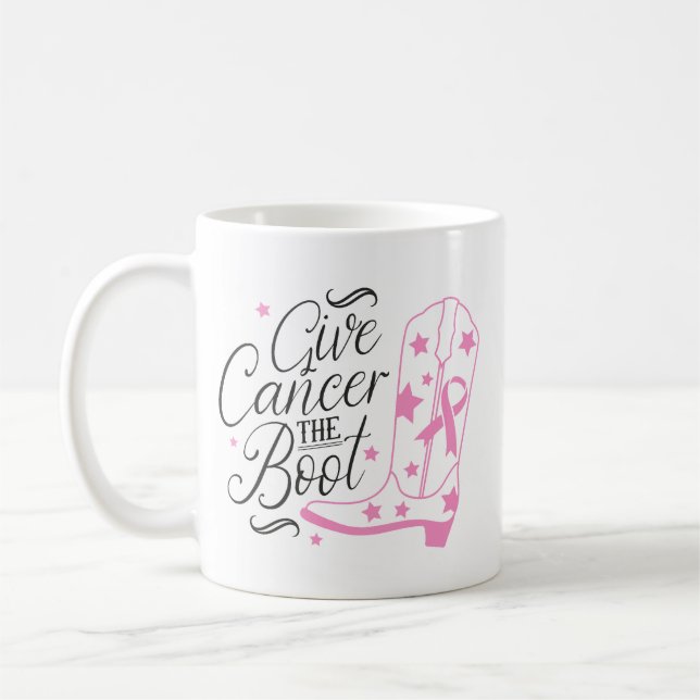 Give Breast Cancer The Boot Pink Ribbon Awareness Coffee Mug (Left)