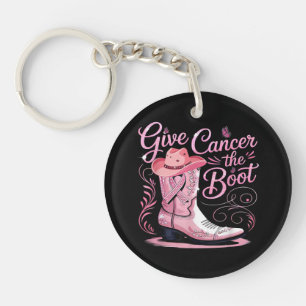 Give Breast Cancer The Boot Pink Ribbon Key Ring