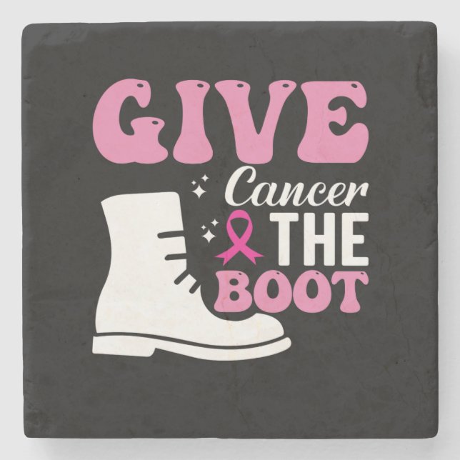 give cancer the boot breast cancer awareness stone coaster (Front)