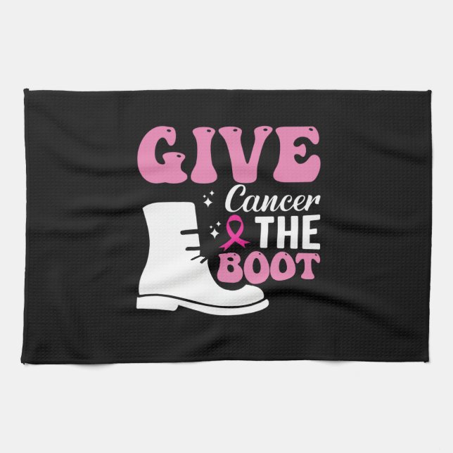give cancer the boot breast cancer awareness tea towel (Horizontal)