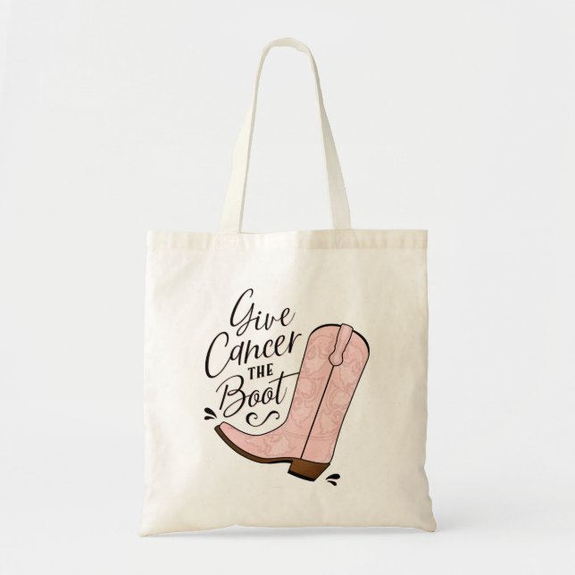 Give Cancer the Boot Breast Cancer Awareness Tote Bag (Front)