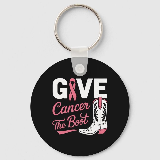 Give Cancer The Boot Cowgirl Breast Cancer Pink Ri Key Ring (Front)