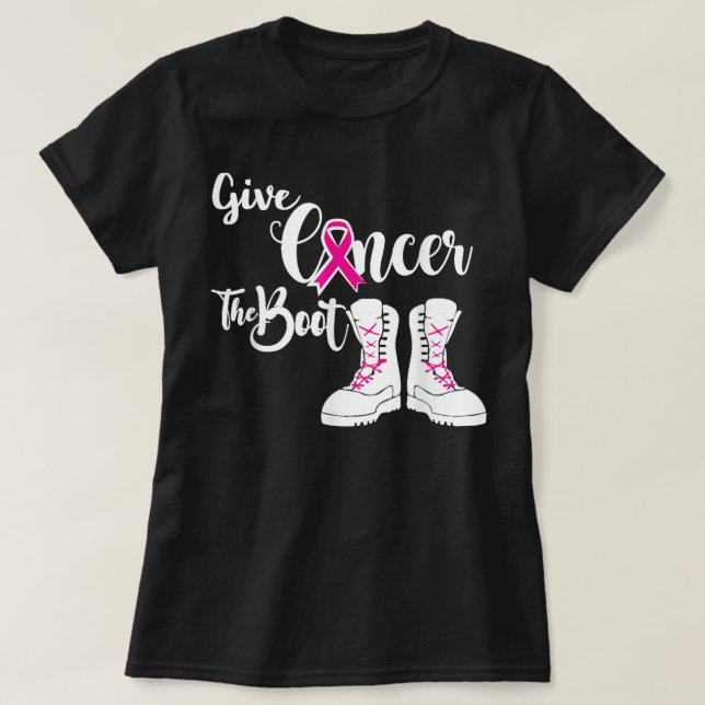Give Cancer the Boot Military Breast Cancer Awaren T-Shirt (Design Front)