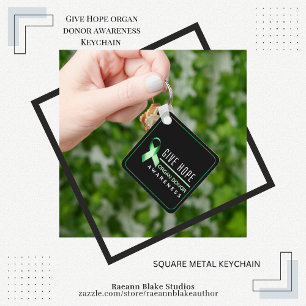 Give Hope Organ Donor Awareness Square Metal Key Ring