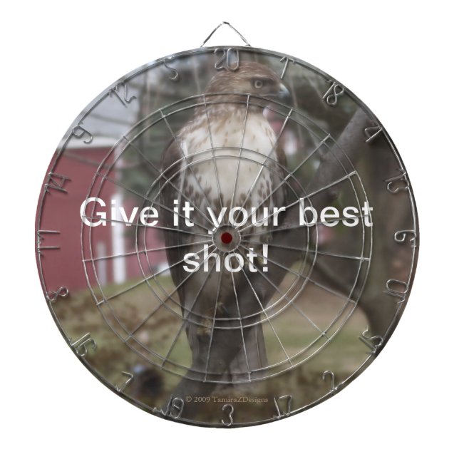 Give It Your Best Shot Red-Tailed Hawk Red Barn Dartboard (Front)
