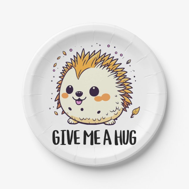 Give me a hug cute hedgehog design paper plate (Front)