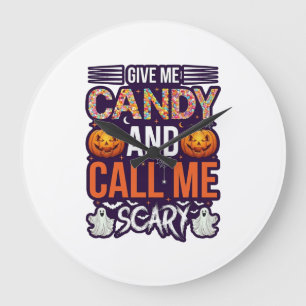Give Me Candy Call Scary Halloween Ghost Pumpkin_1 Large Clock