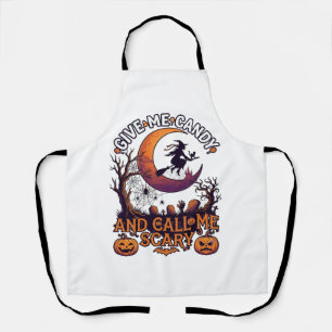 Give Me Candy Call Scary Witch Moon Pumpkins Apron