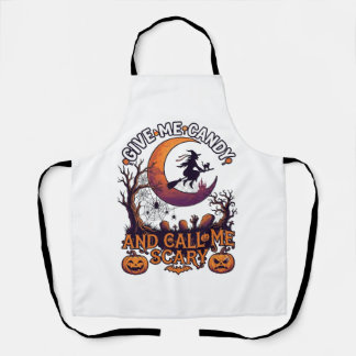 Give Me Candy Call Scary Witch Moon Pumpkins Apron