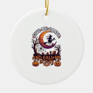 Give Me Candy Call Scary Witch Moon Pumpkins Ceramic Tree Decoration