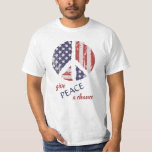 Give Peace A Chance - American Flag Peace Symbol  T-Shirt