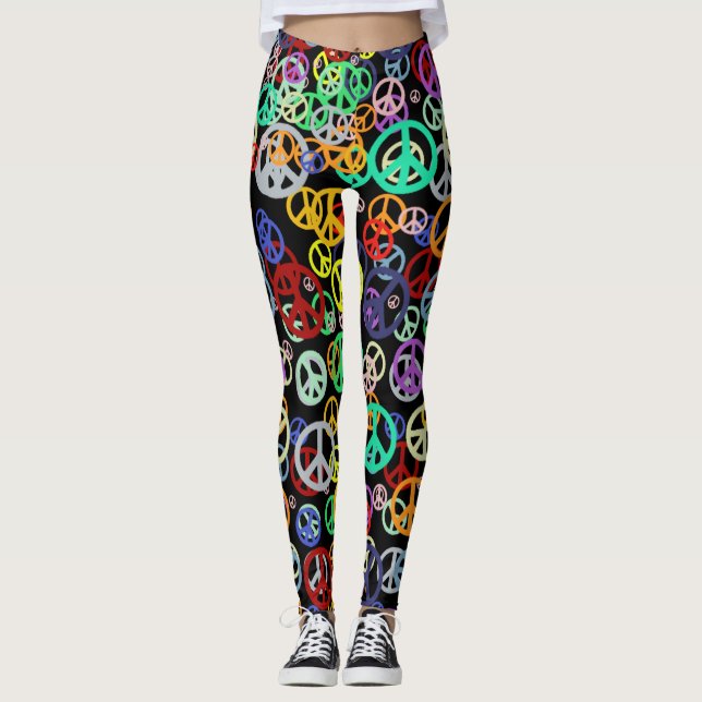Give Peace A Chance Colourful Peace symbol Pattern Leggings (Front)