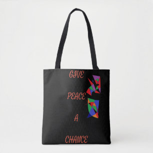 Give peace a chance logo black red patterns tote bag