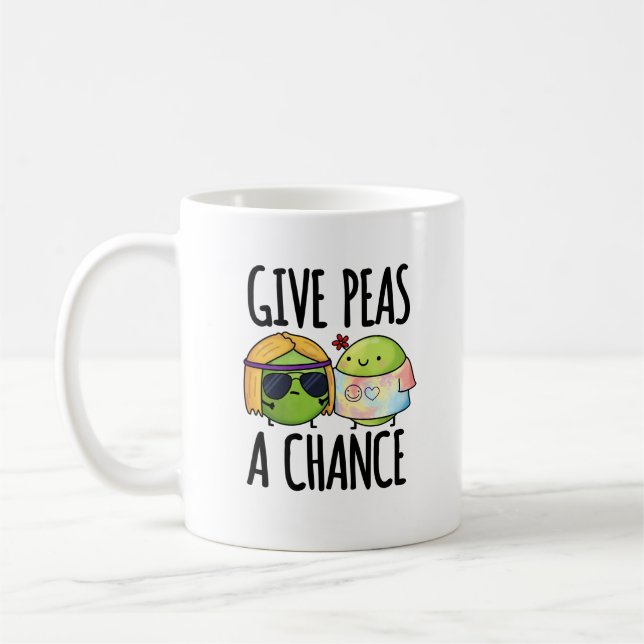 Give Peas A Chance Funny Hippie Peas Pun  Coffee Mug (Left)