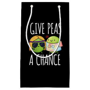 Give Peas A Chance Funny Hippie Peas Pun Dark BG Small Gift Bag