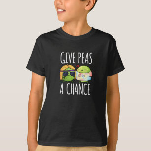 Give Peas A Chance Funny Hippie Peas Pun Dark BG T-Shirt