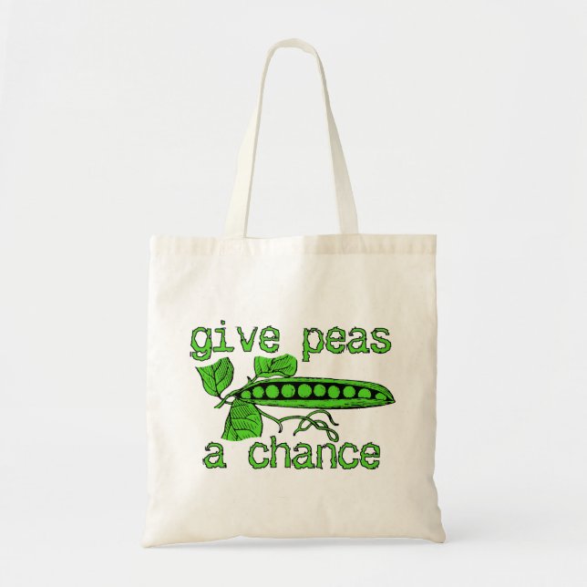 Give Peas A Chance Funny Peace Bag Tote Humour (Front)