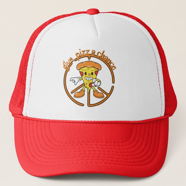 GIVE PIZZA A CHANCE funny pizza pun gift idea      Trucker Hat (Front)