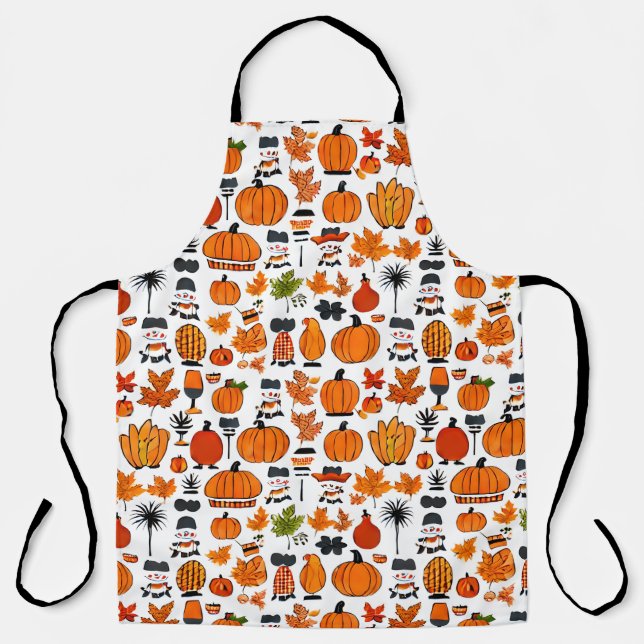 GIVE THANKS Autumn Fall Pumpkins & Leaves Holiday Apron (Front)